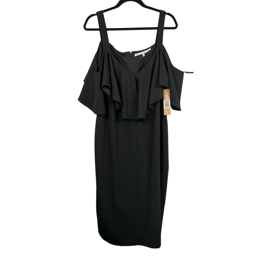 Rachel Rachel Roy Curvy Black Cold Shoulder Ruffle Sheath Dress 22W NWT